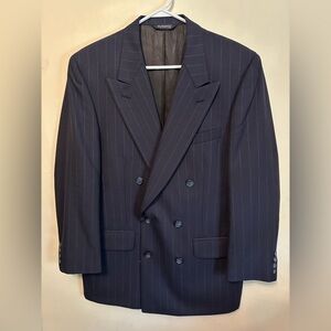 Burberry’s VTG Double Breasted Wool Blazer Sports Coat Navy Pin Stripe Size 40R